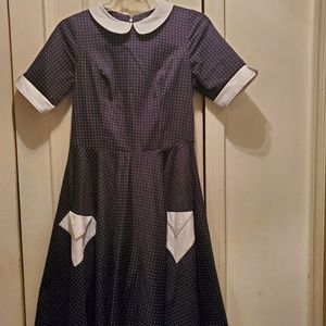 Retro Polka Dot Fit And Flare Collared Dress